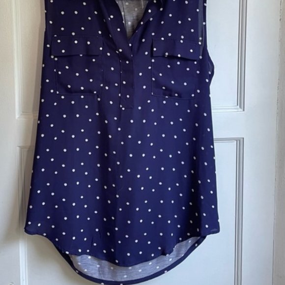Navy Polka Dot Sleeveless Blouse - Picture 5 of 6